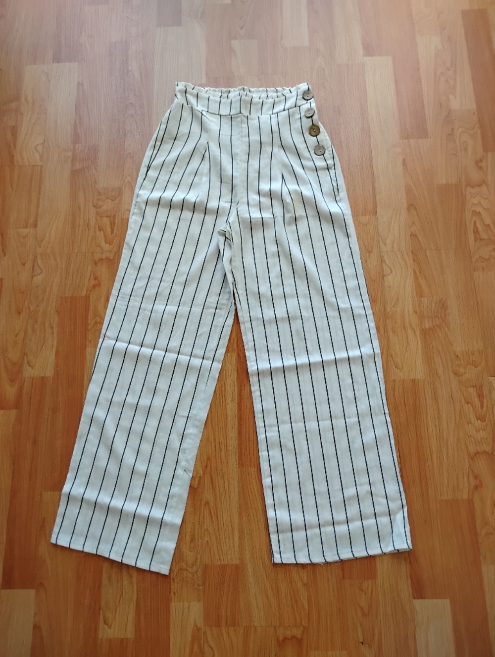 Haute Monde White Pants with Black Pinstripes